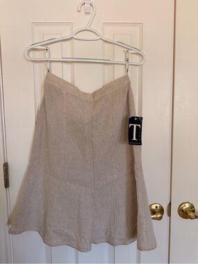 Beige Linen A-Line Skirt